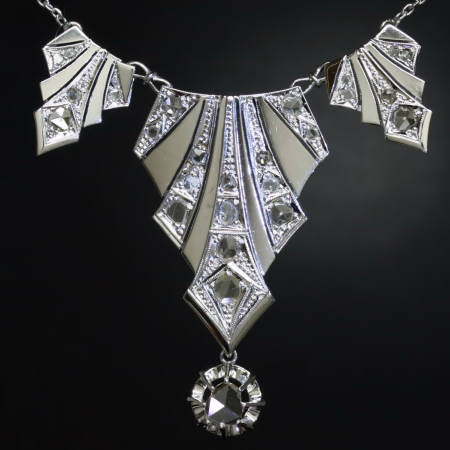 Art Deco diamond Princess necklace white gold